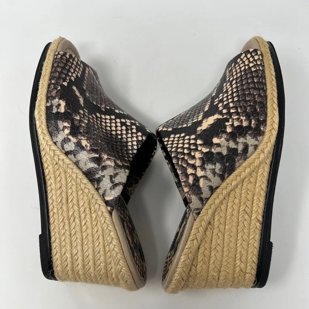 Enzo Angiolini Womens‎ 8.5 Espadrille Wedge Mules Snake Print Slip-On Sandals